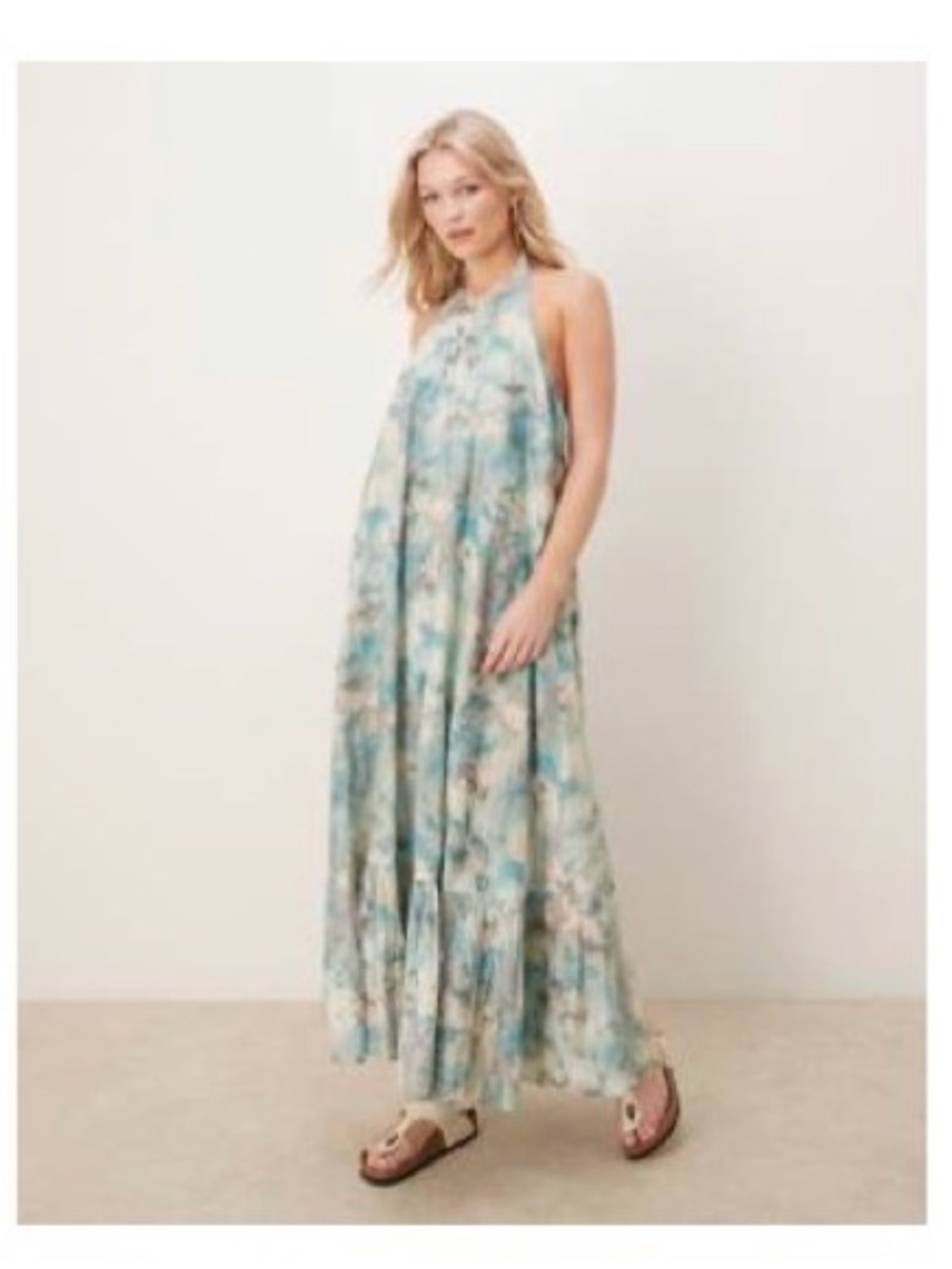 ASOS Design Halter-Neck Floral Maxi Dress in Light Blue